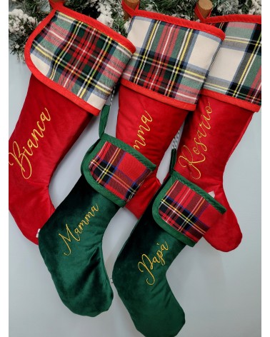 Calza di Natale in velluto e tartan con nome