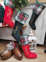 Calza di Natale in velluto e tartan con nome