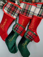 Calza di Natale in velluto e tartan con nome