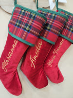 Calza di Natale in velluto e tartan con nome