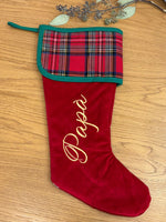 Calza di Natale in velluto e tartan con nome
