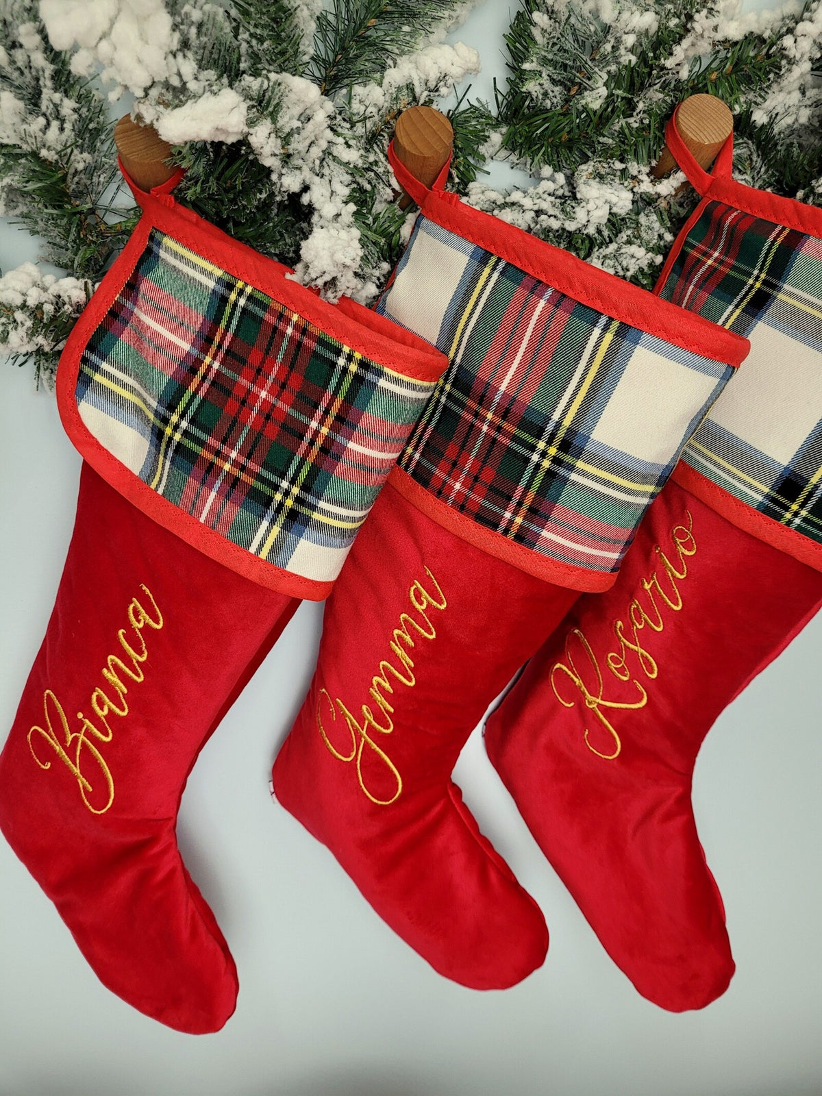Calza di Natale in velluto e tartan con nome