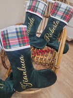 Calza di Natale in velluto e tartan con nome
