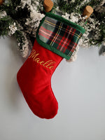 Calza di Natale in velluto e tartan con nome