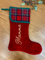 Calza di Natale in velluto e tartan con nome