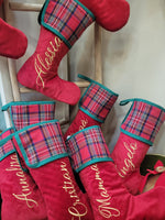 Calza di Natale in velluto e tartan con nome