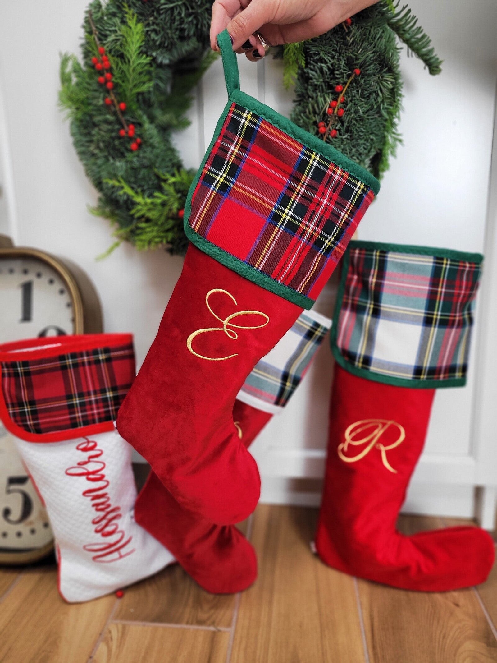 Calza di Natale in velluto e tartan MONOGRAM