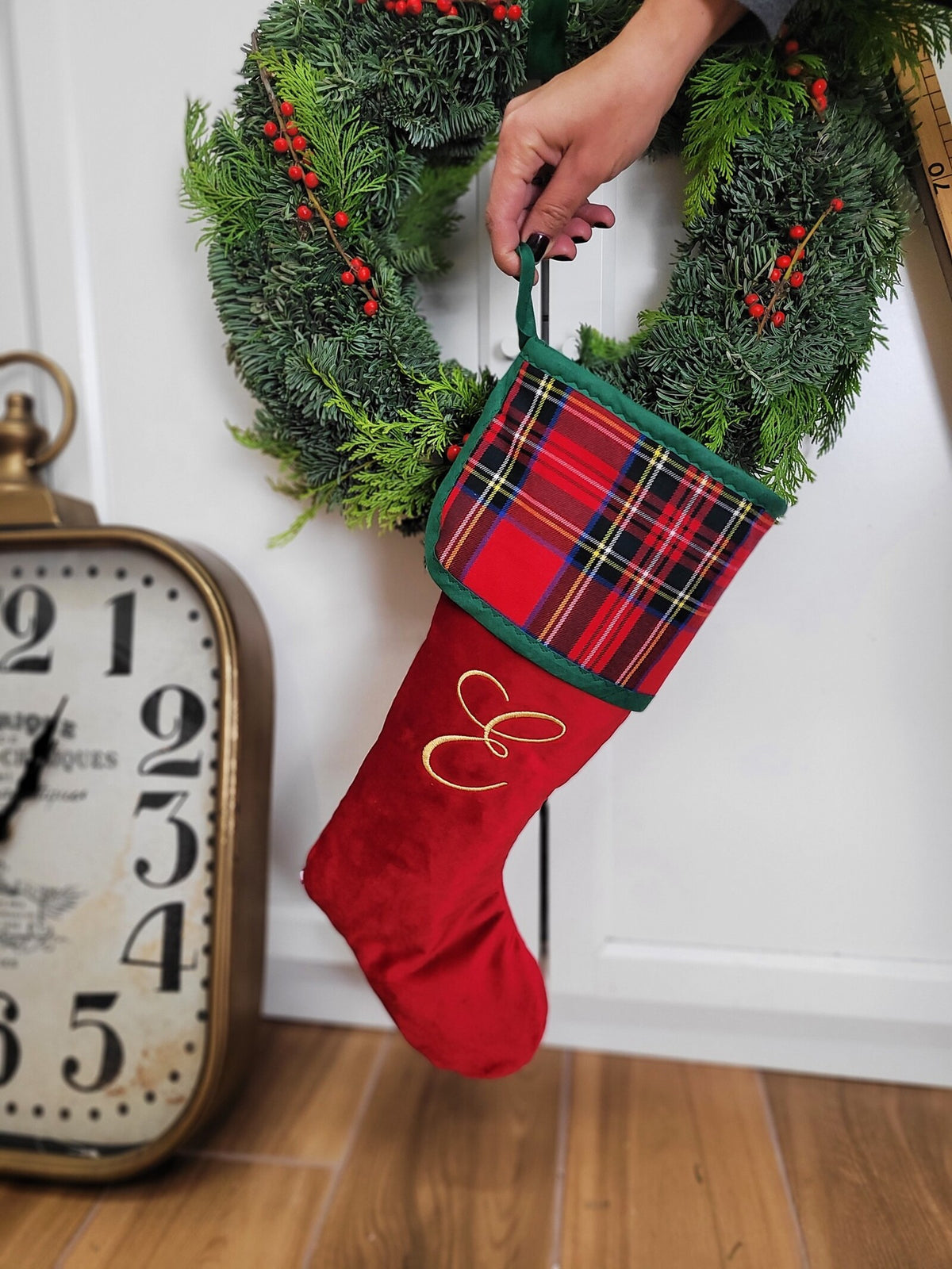 Calza di Natale in velluto e tartan MONOGRAM