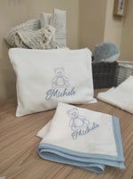 Coordinato cambio personalizzato, pochette con quadrato di cotone