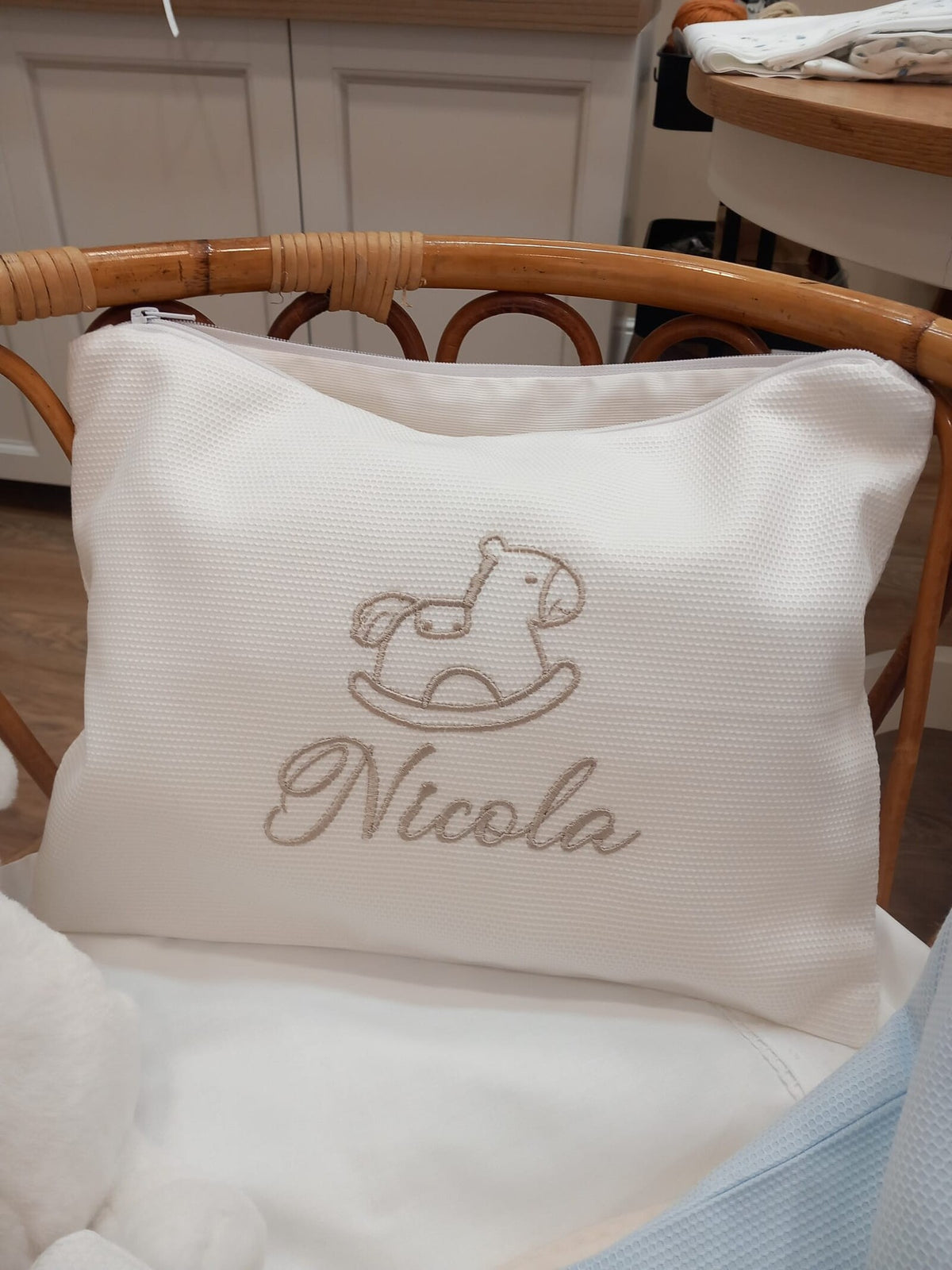 Coordinato cambio personalizzato, pochette con quadrato di cotone