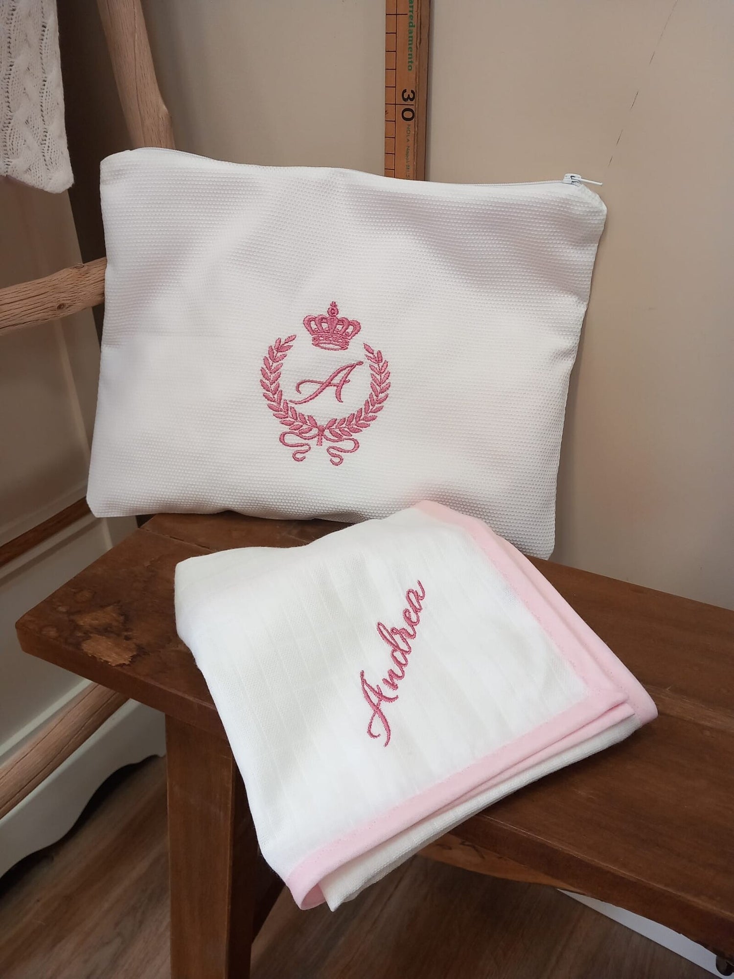 Coordinato cambio personalizzato, pochette con quadrato di cotone