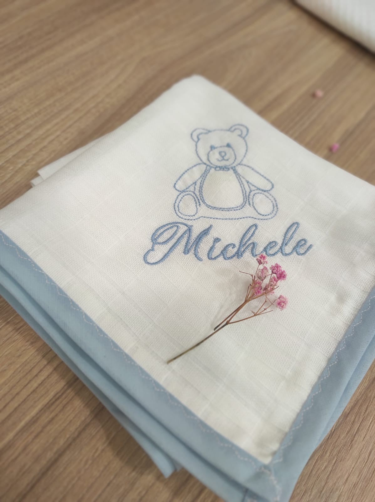 Coordinato cambio personalizzato, pochette con quadrato di cotone