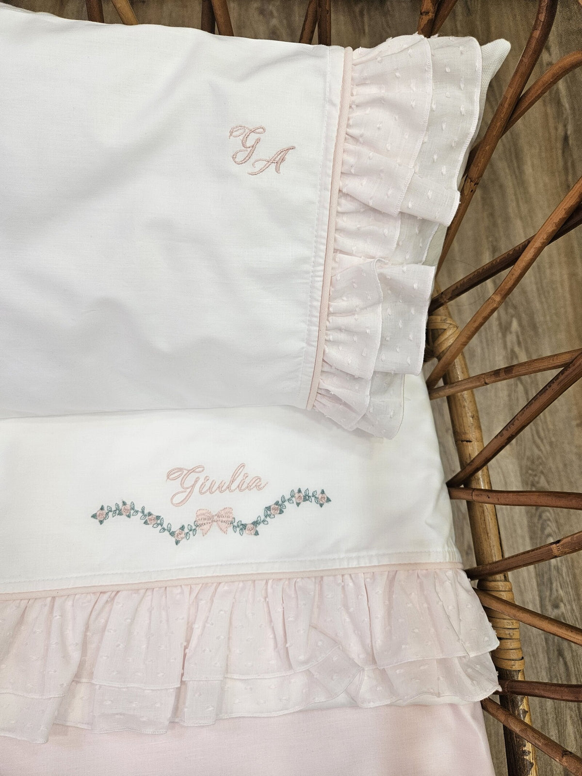 Lenzuolino con doppia rouche di plumetis