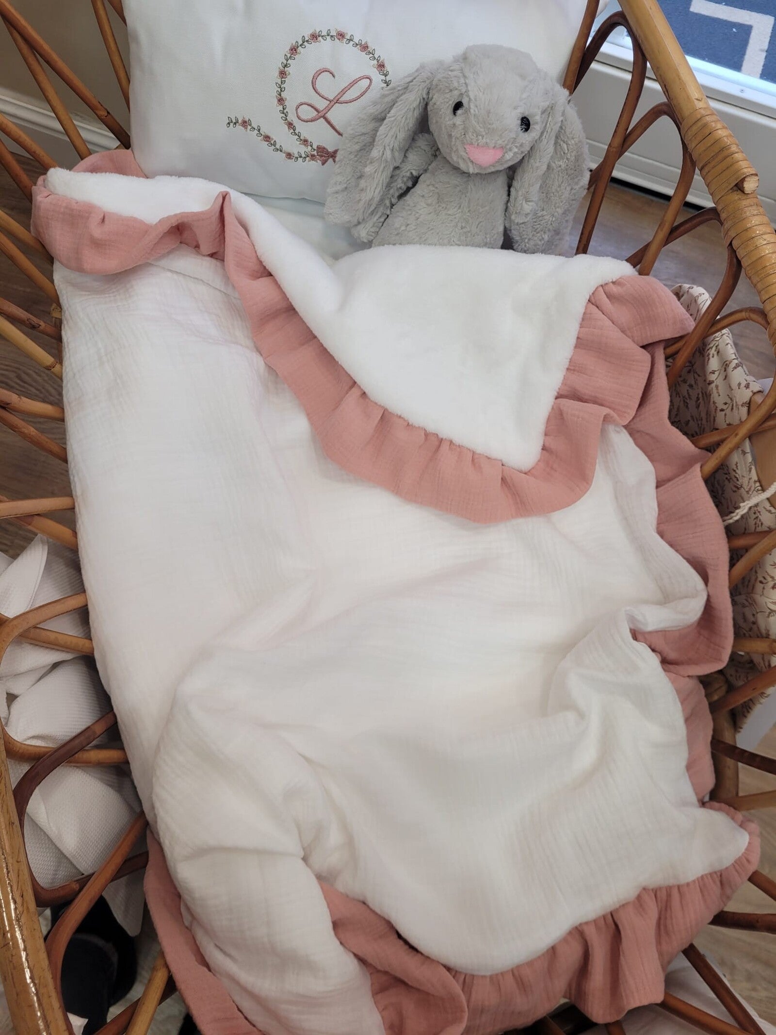 Copertina neonato in mussola con rouche