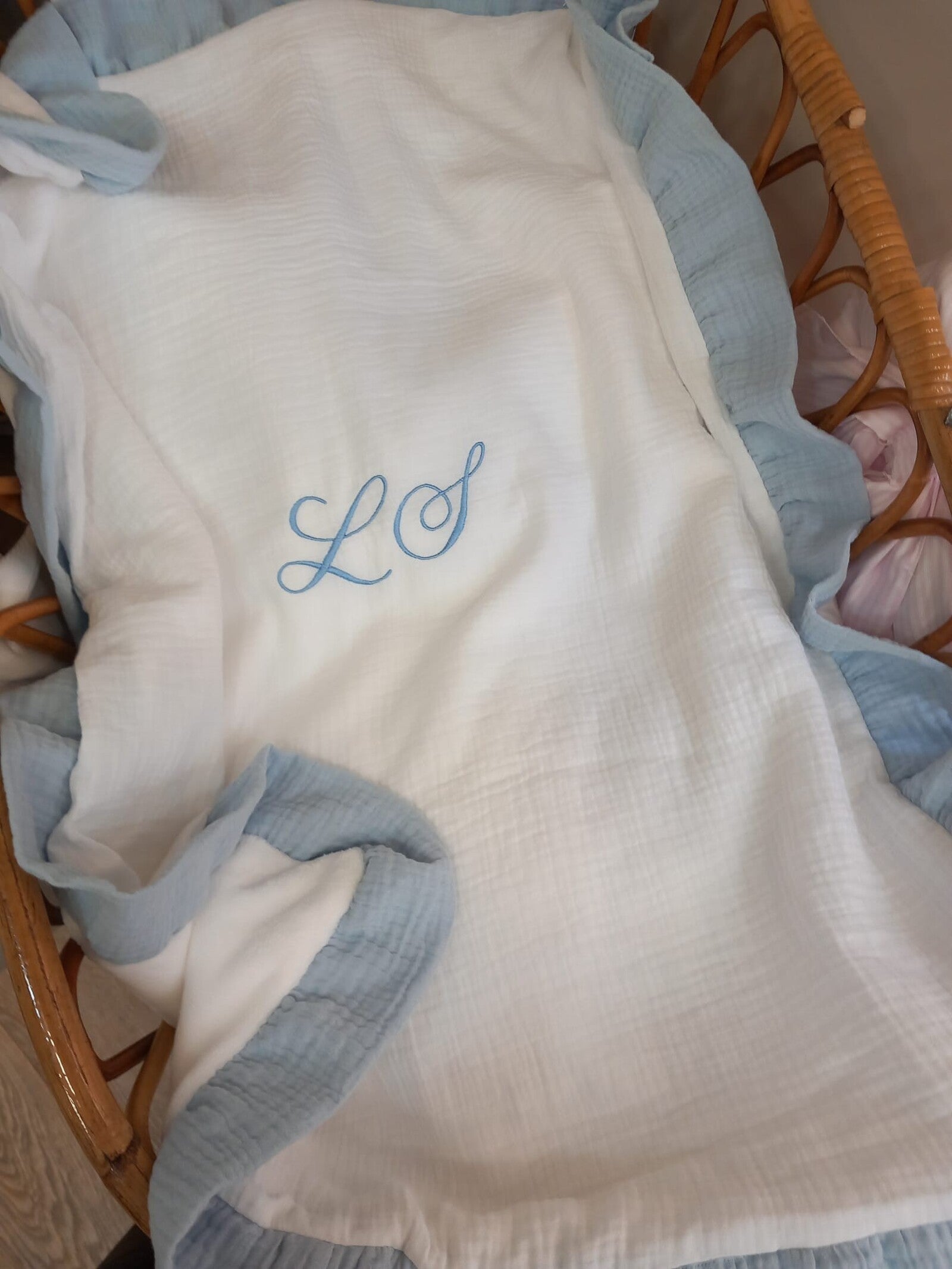 Copertina neonato in mussola con rouche