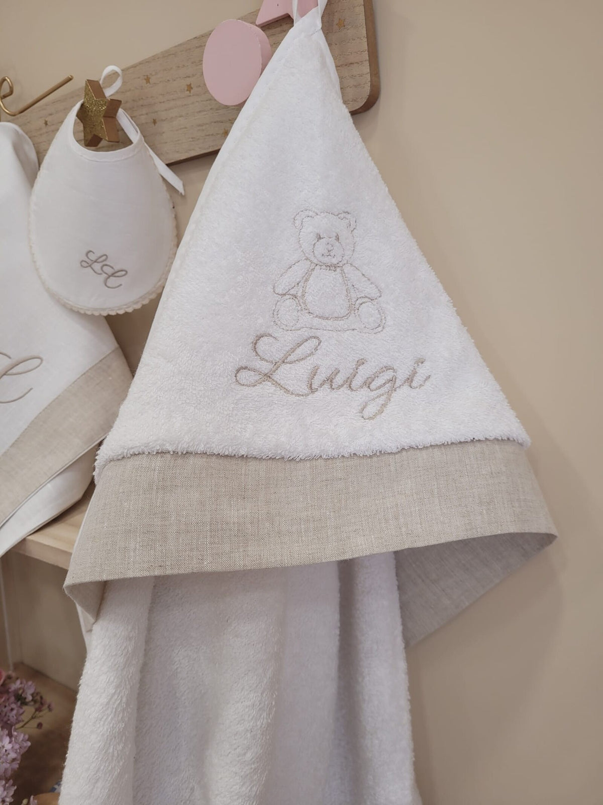 Accappatoio neonato in spugna di cotone e lino