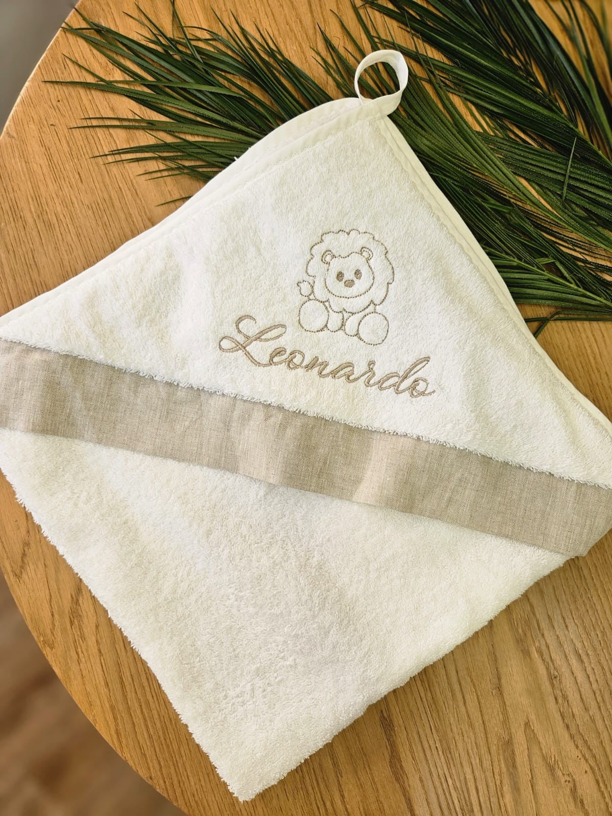 Accappatoio neonato in spugna di cotone e lino