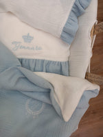 Coordinato nascita in mussola, Lenzuolino con federa cuscino, coprimaterassino e copertina