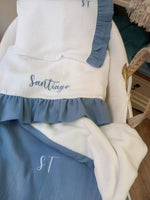 Coordinato nascita in mussola, Lenzuolino con federa cuscino, coprimaterassino e copertina