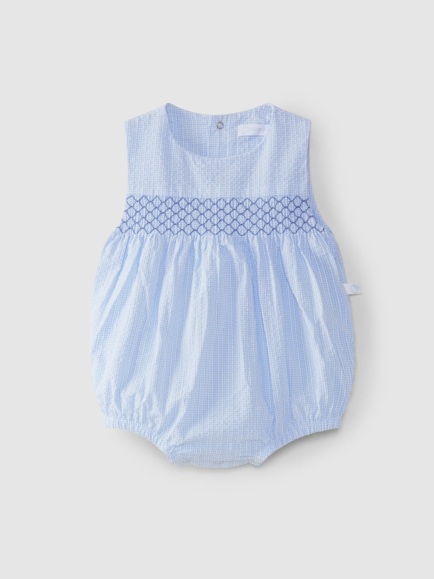 Pagliaccetto in morbido cotone vichy con dettaglio punto smock sul petto