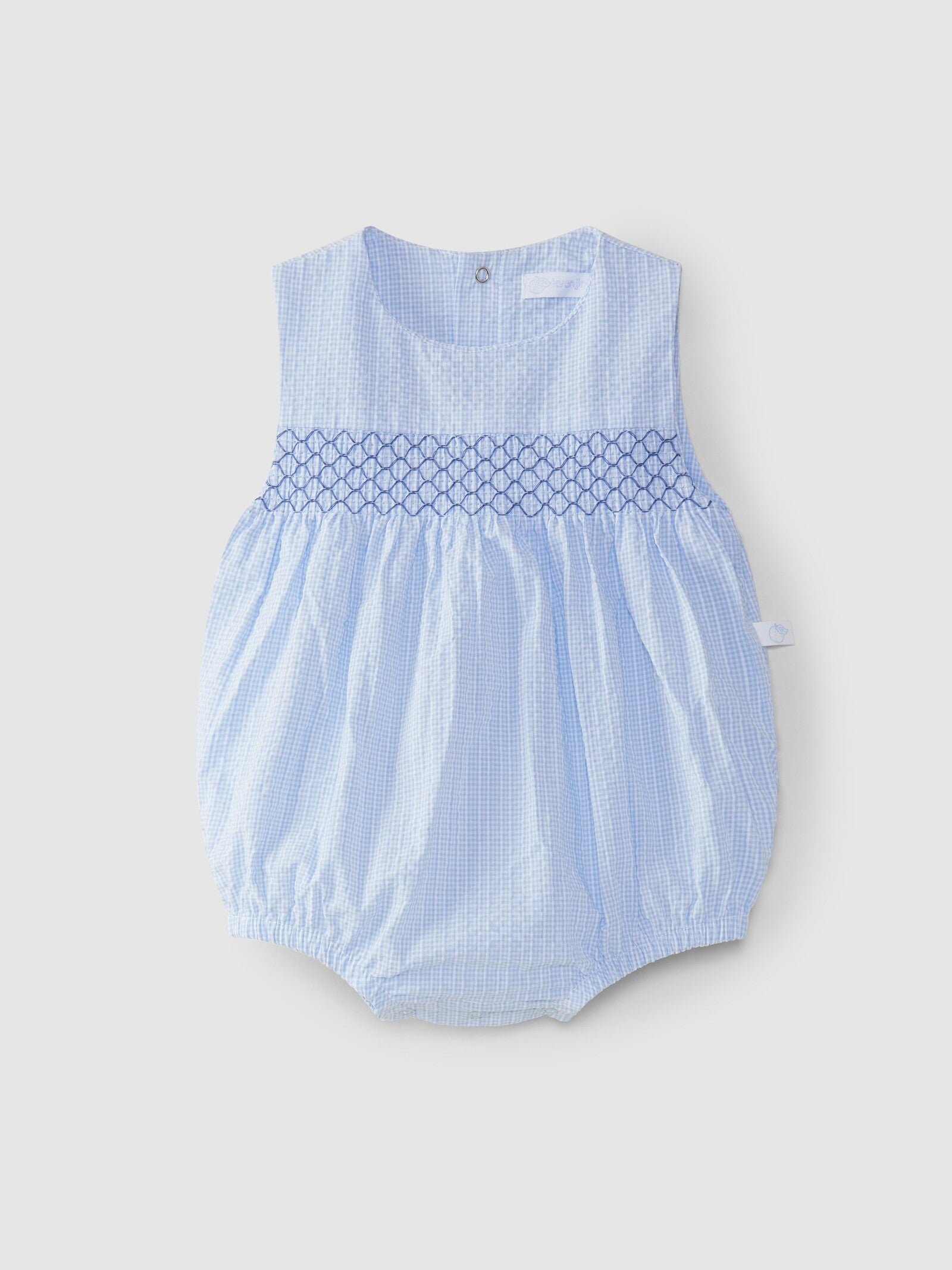 Pagliaccetto in morbido cotone vichy con dettaglio punto smock sul petto