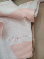 Asciugamani in spugna viso e ospite con fascia in lino