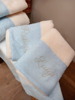 Coppia di asciugamani in spugna di bamboo e plumetis