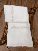 Coppia di asciugamani in spugna di bamboo e plumetis