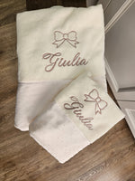 Coppia di asciugamani in spugna di bamboo e plumetis