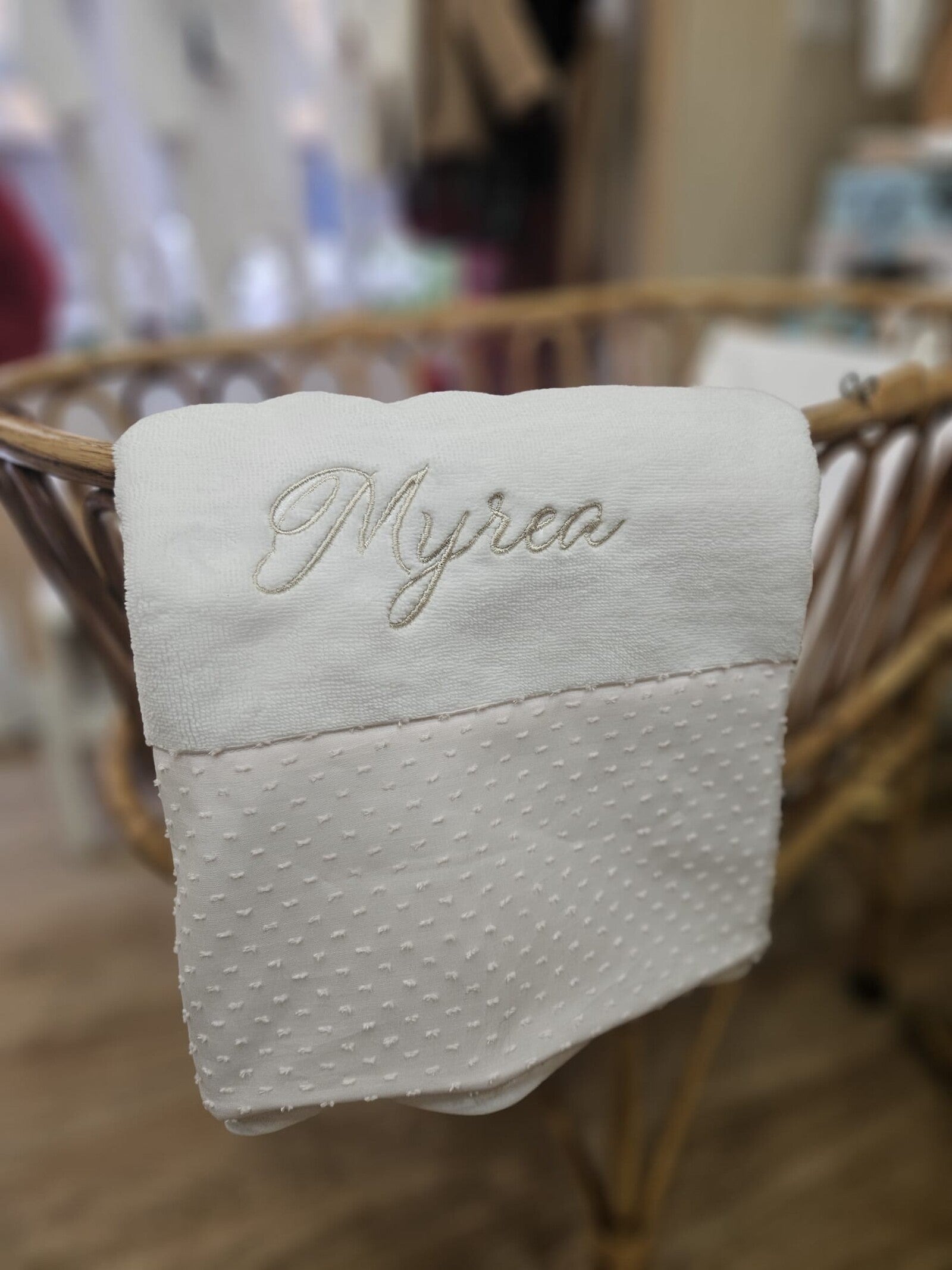 Telo bagnetto in spugna di bamboo e plumetis