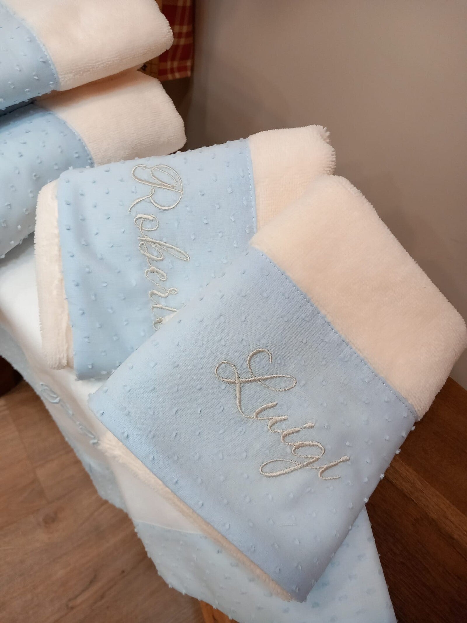 Telo bagnetto in spugna di bamboo e plumetis