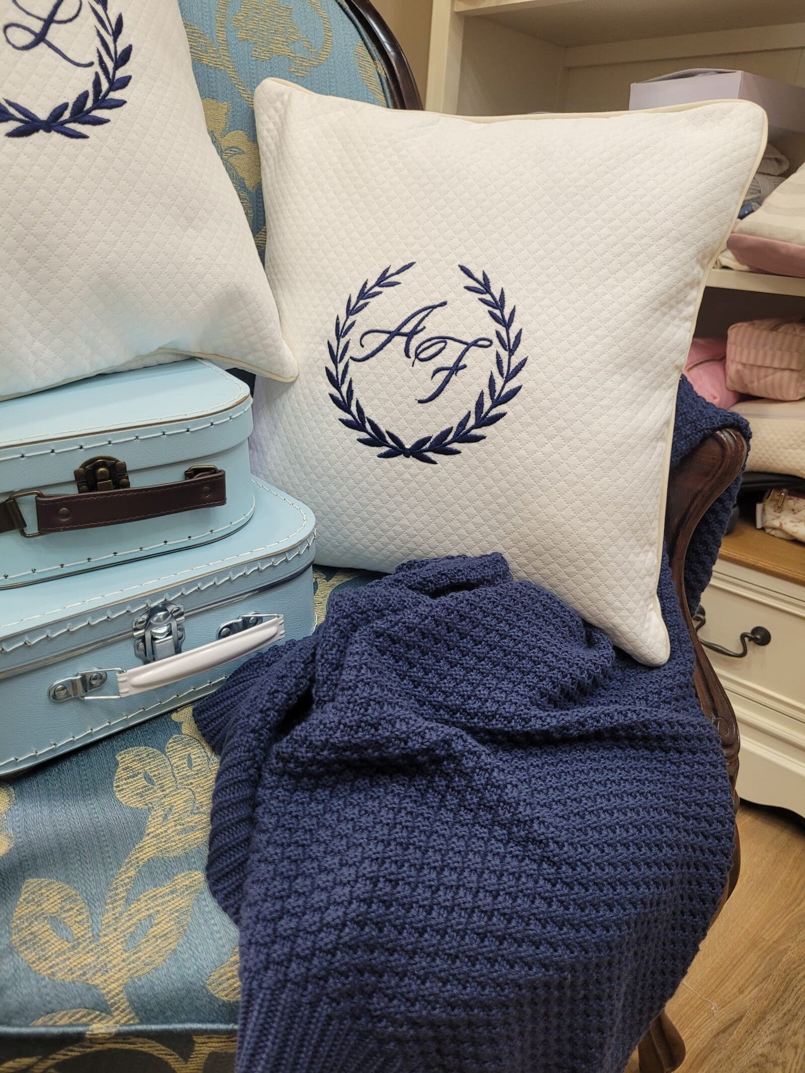 Cuscino Monogram rombino bianco