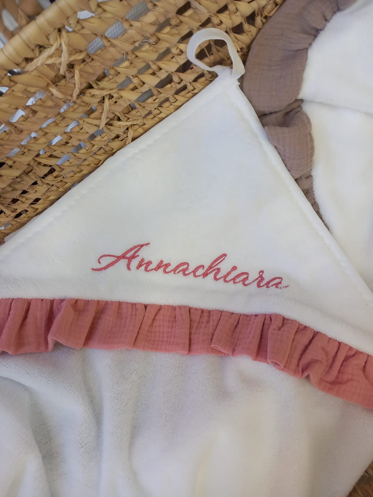 Accappatoio quadrato spugna di bamboo con rouche in mussola