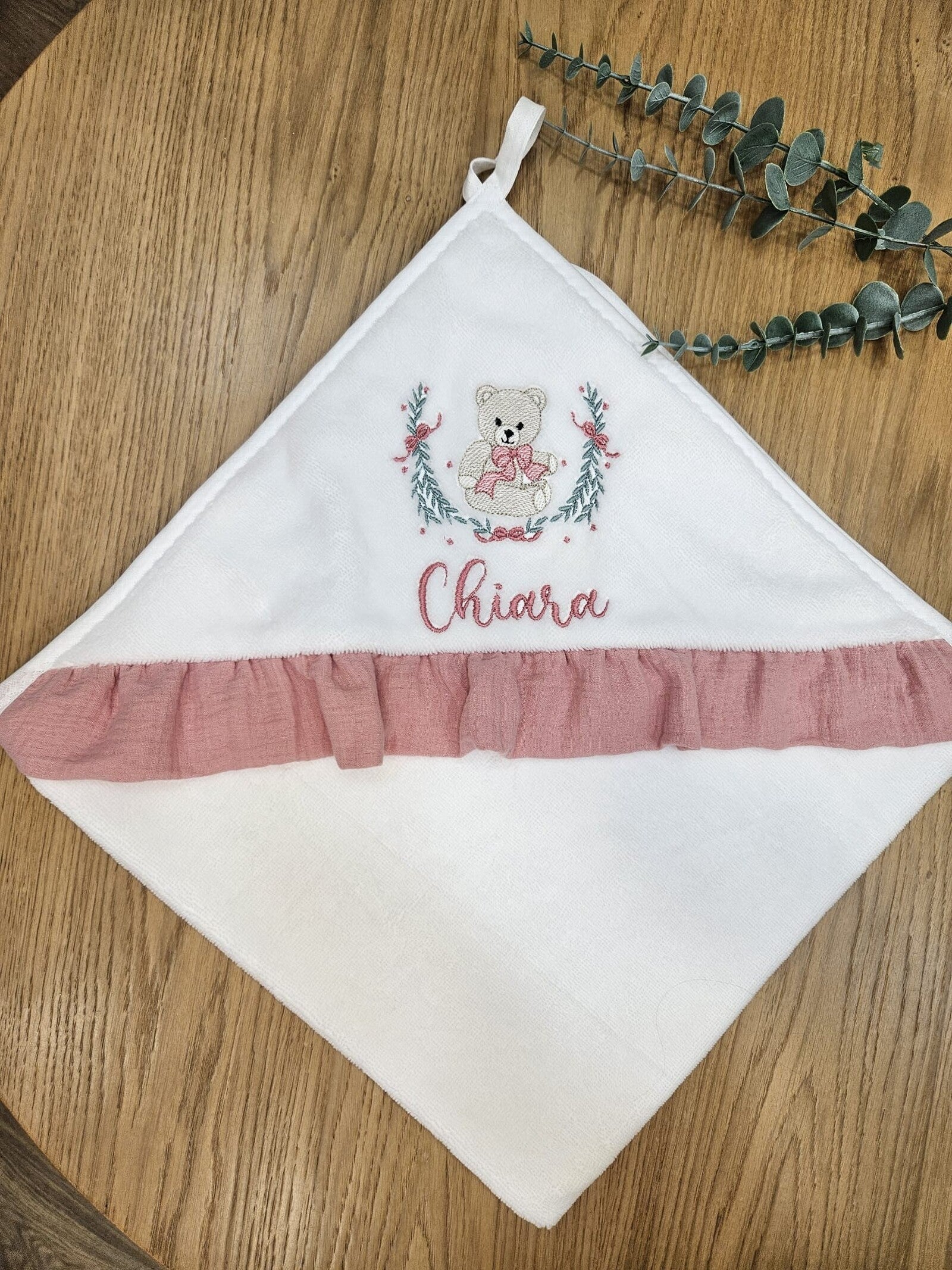 Accappatoio quadrato spugna di bamboo con rouche in mussola