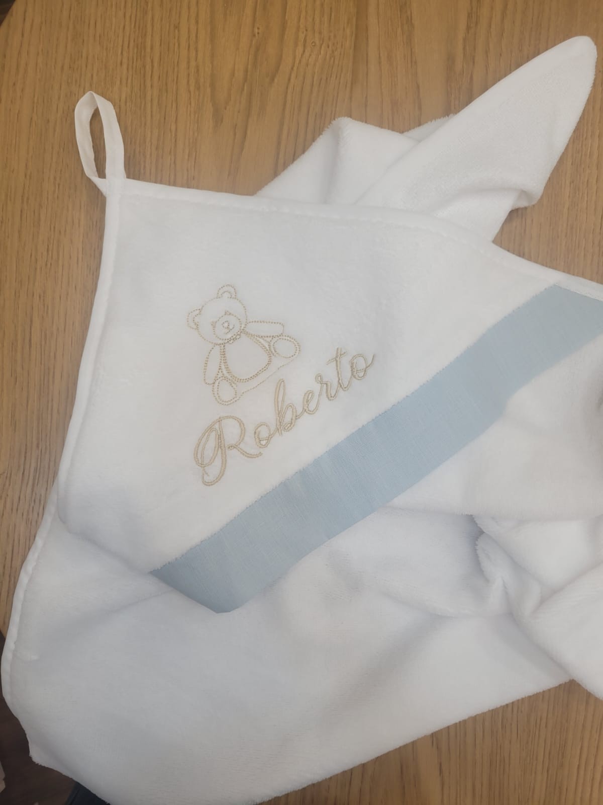 Accappatoio neonato in spugna di bamboo e lino