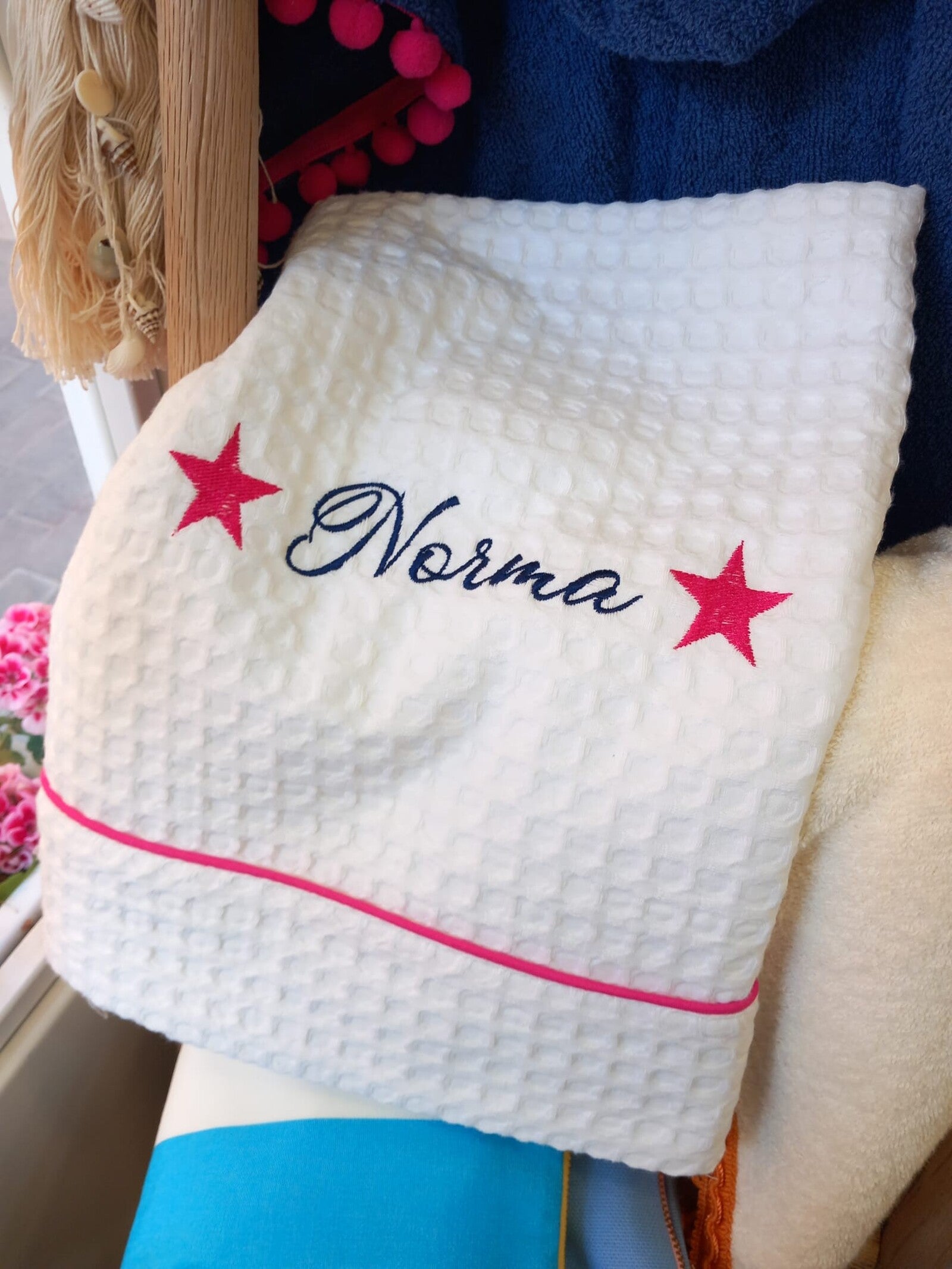 Telo Mare in cotone apone bianco personalizzato