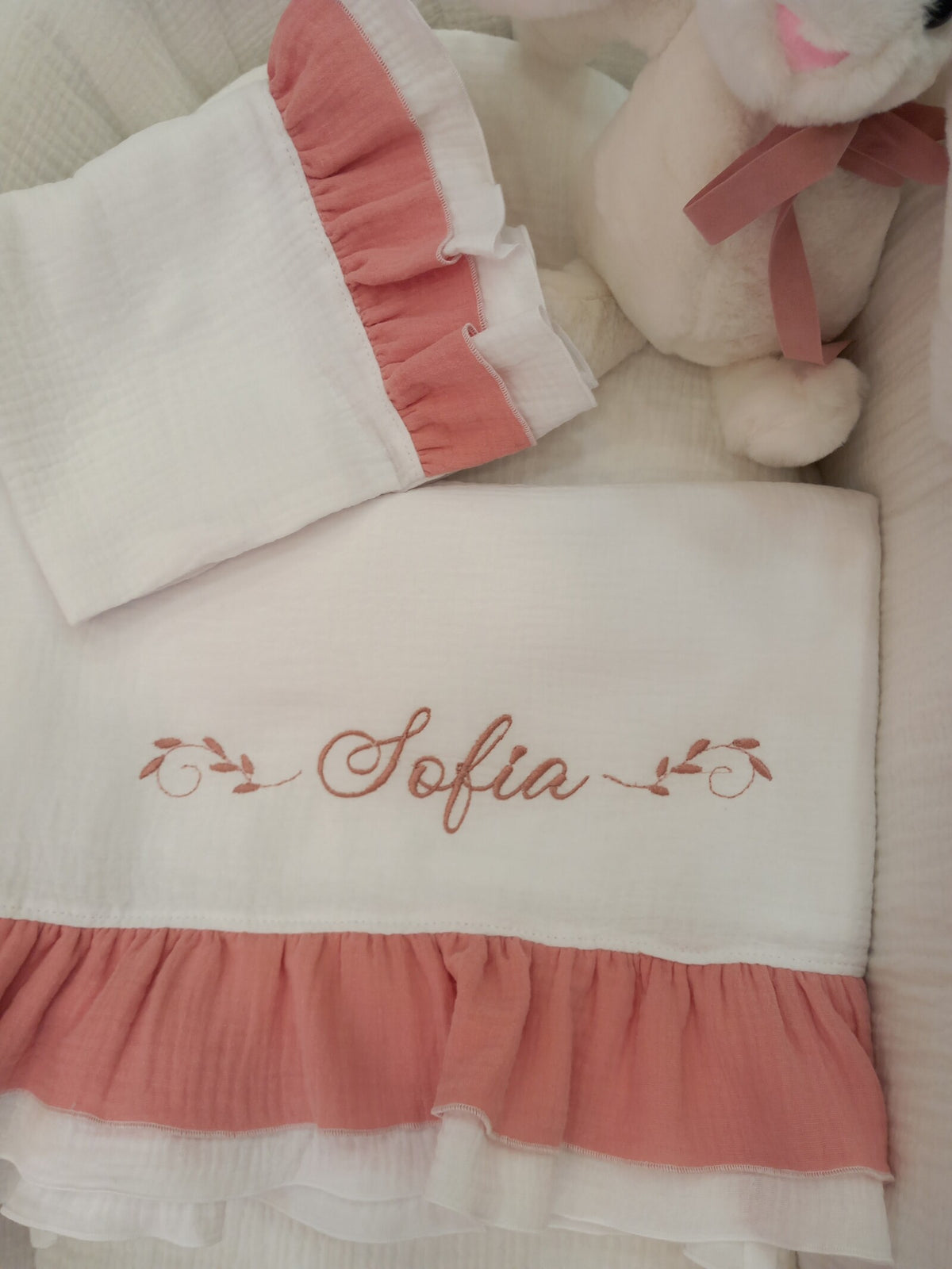 Lenzuolino in mussola con doppia rouche