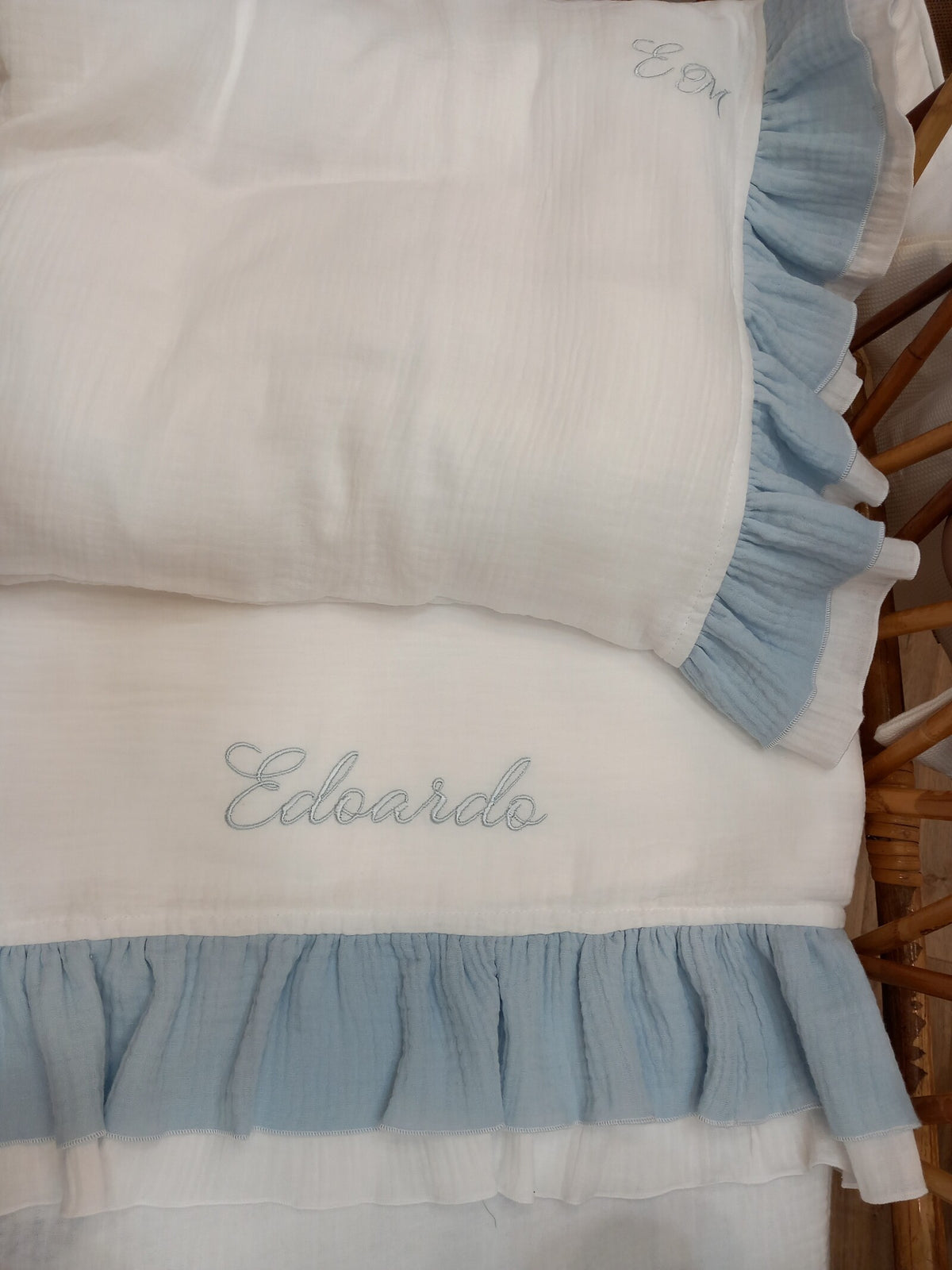 Lenzuolino in mussola con doppia rouche