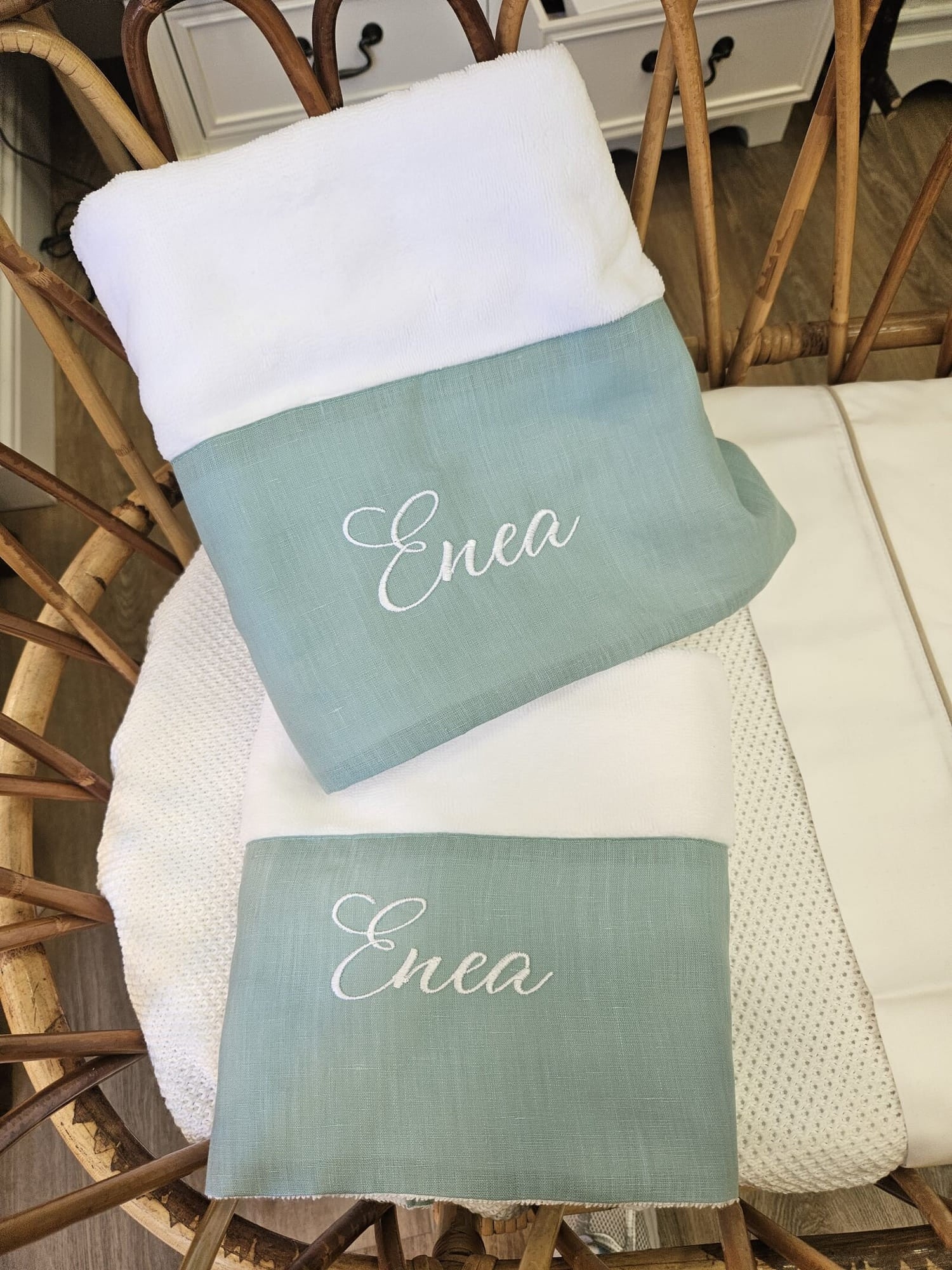 Coppia di asciugamani in spugna di bamboo e lino