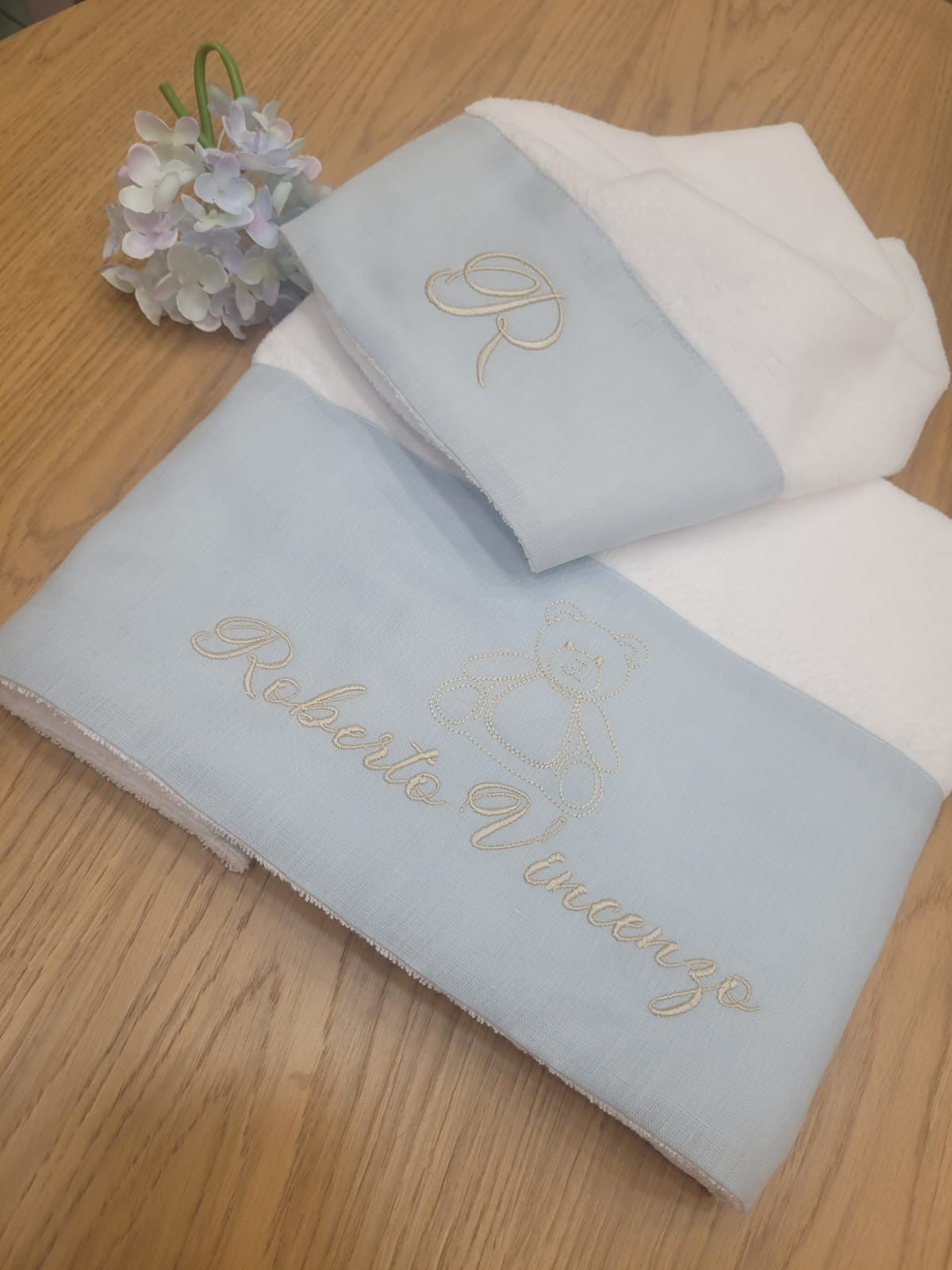 Coppia di asciugamani in spugna di bamboo e lino