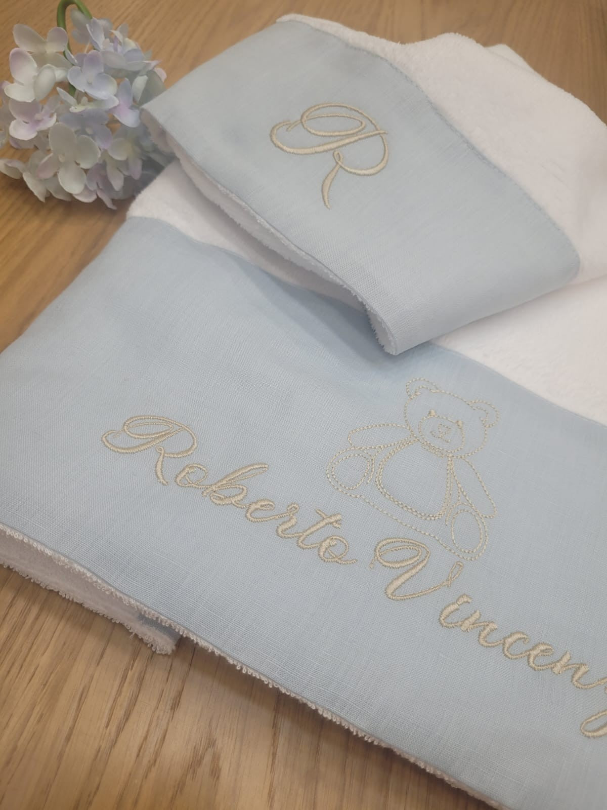 Coppia di asciugamani in spugna di bamboo e lino