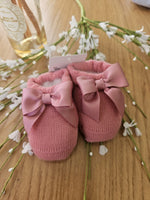 Scarpine neonato in lana con fiocco in gros grain