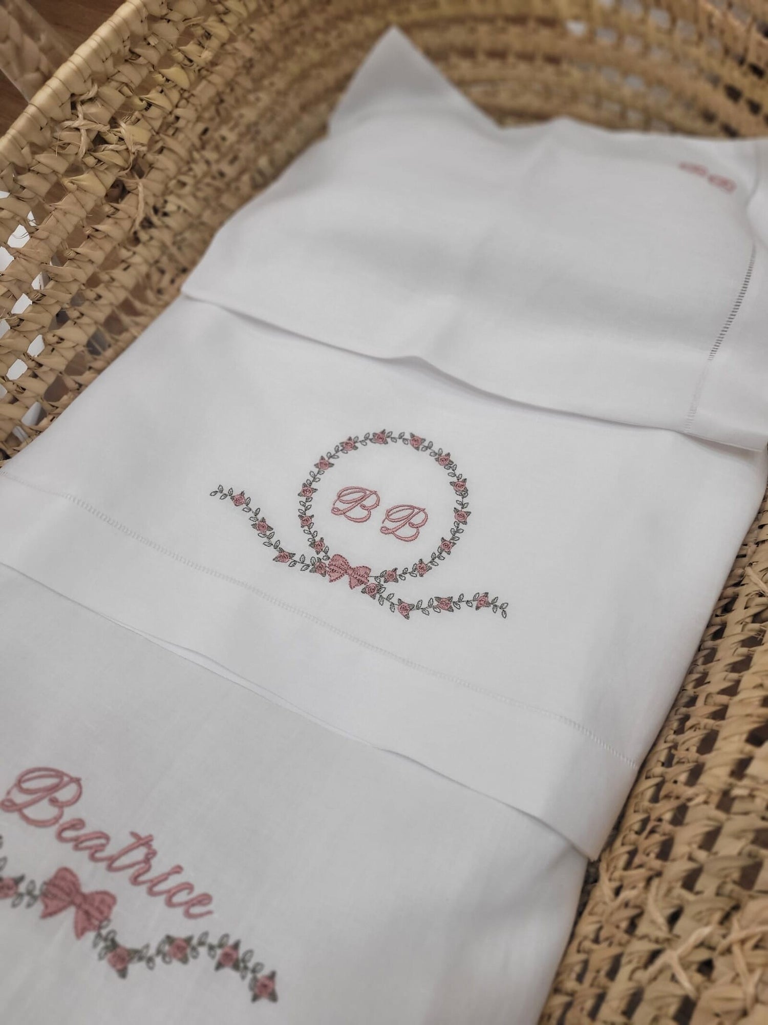 Coordinato per carrozzina in puro lino bianco