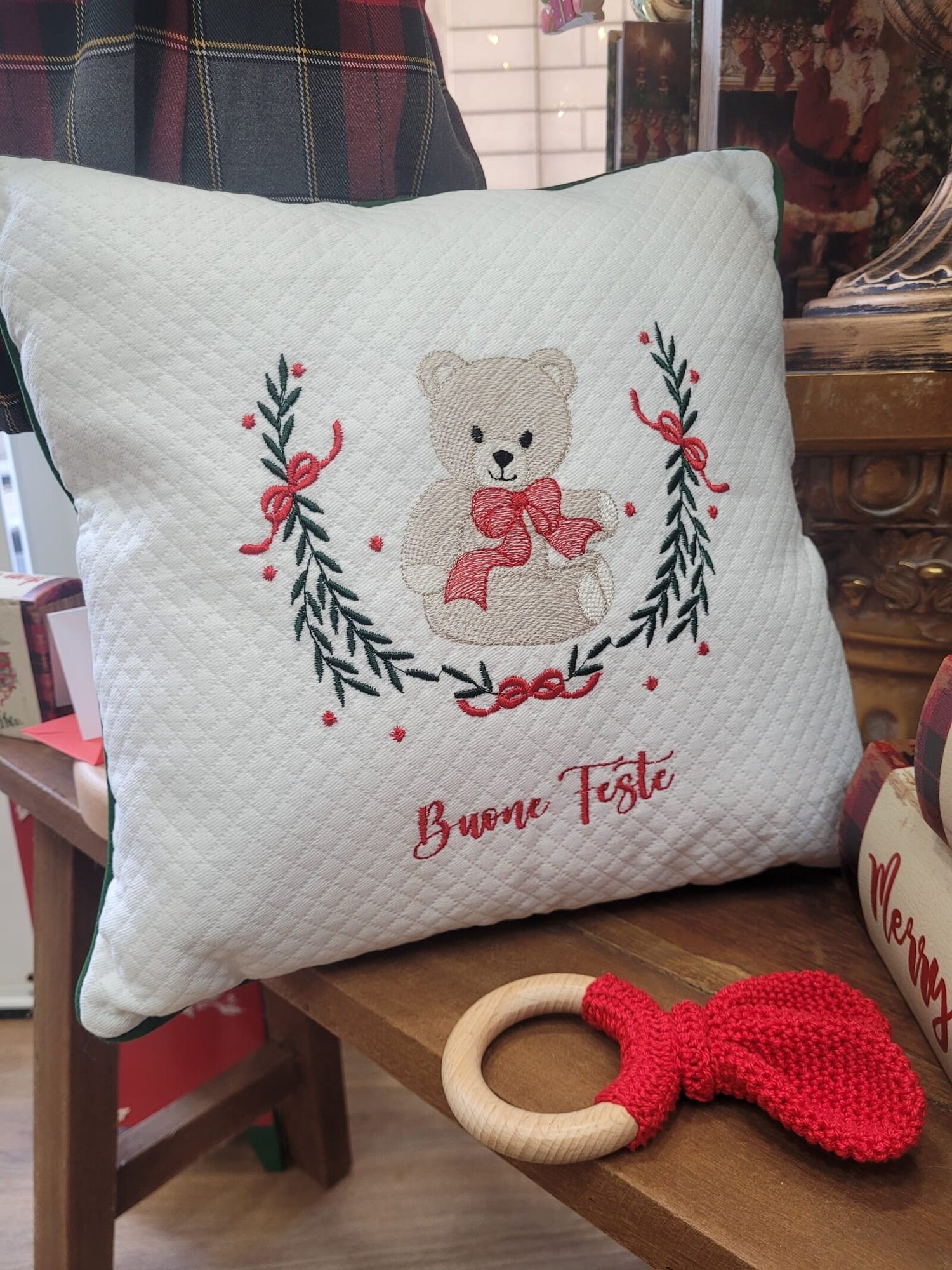 Cuscino arredo natalizio Buone Feste