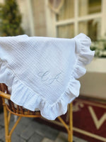 Quadrato in mussola bianca con rouche