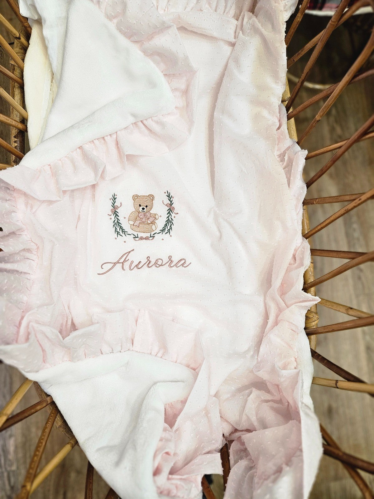 Copertina neonato in plumetis con rouche