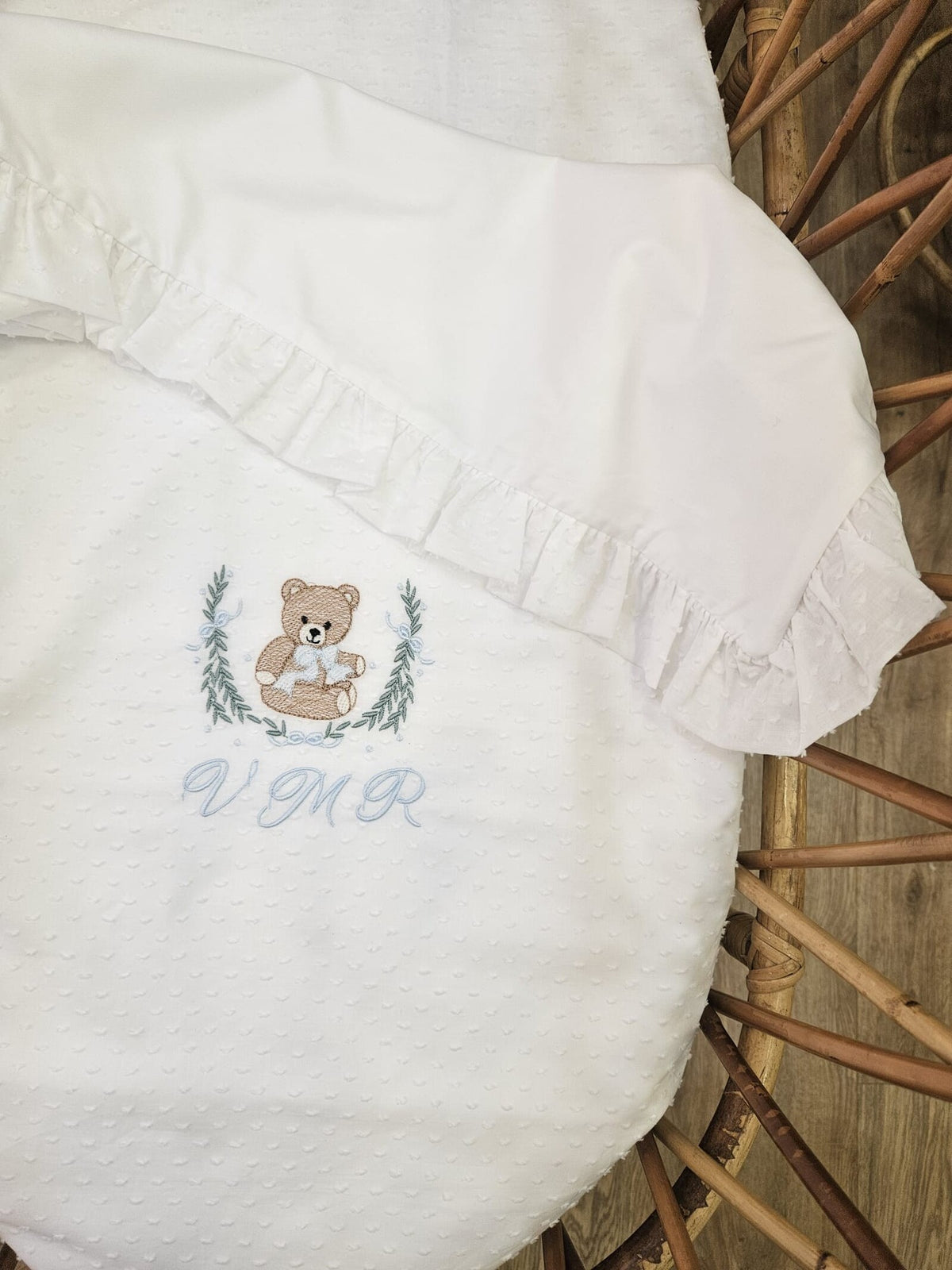 Copertina neonato in plumetis con rouche