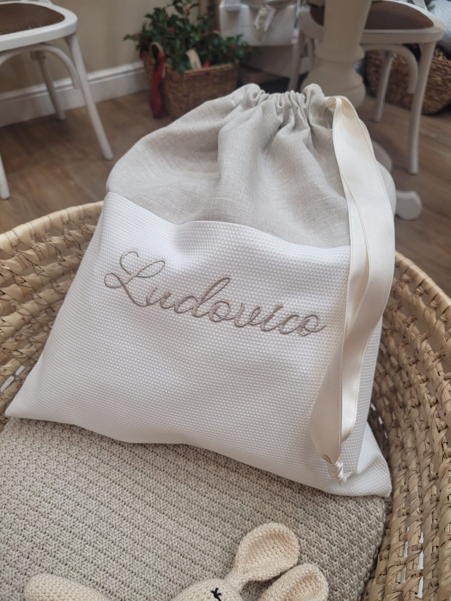 Sacca cambio in piquè di cotone e lino