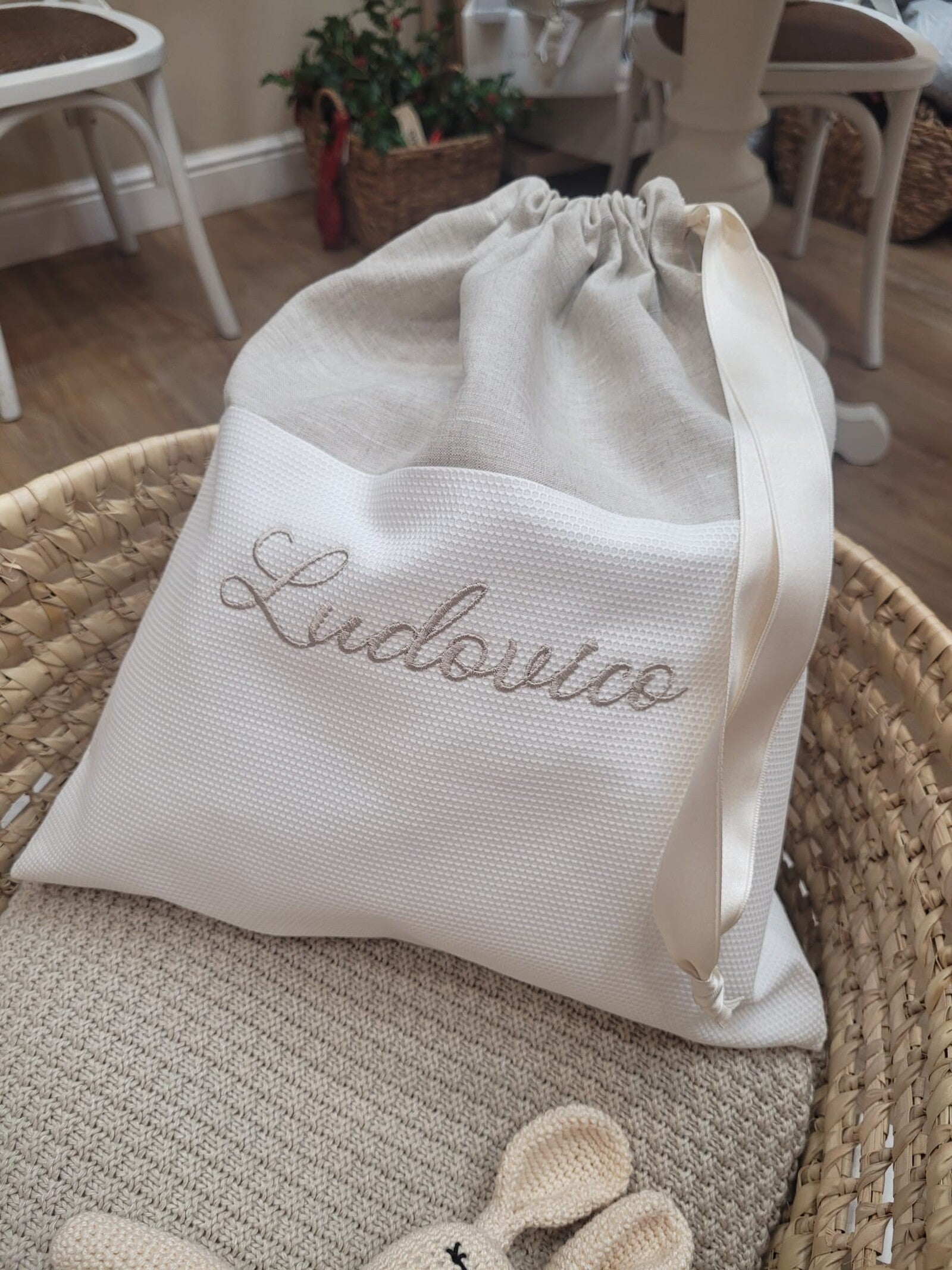 Sacca cambio in piquè di cotone e lino