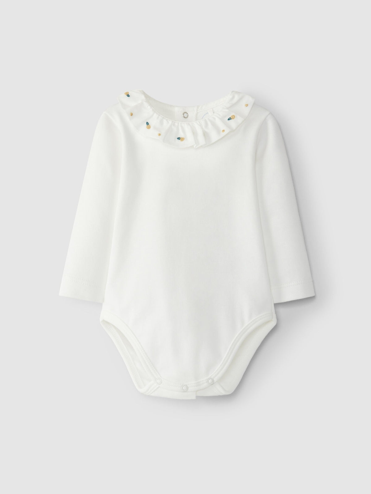 Body con colletto a volant con ricamo di fiorellini